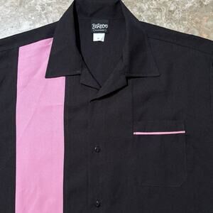 Be Retro Bowling Shirt Mens Medium Black Pink Colorblock Soprano Made In USA